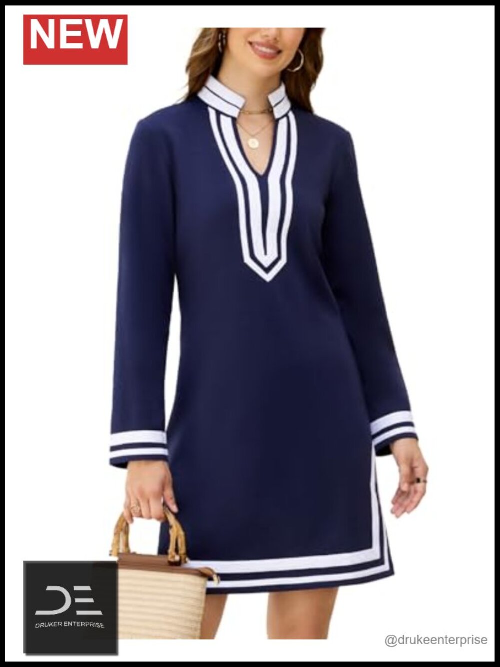 Women's Color Block Shift Mini Dress Long Sleeve Tunic Casual